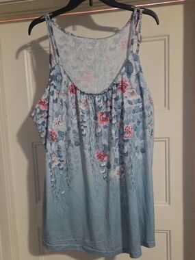 Light Blue Floral Spaghetti-Strap Women's Tank Top